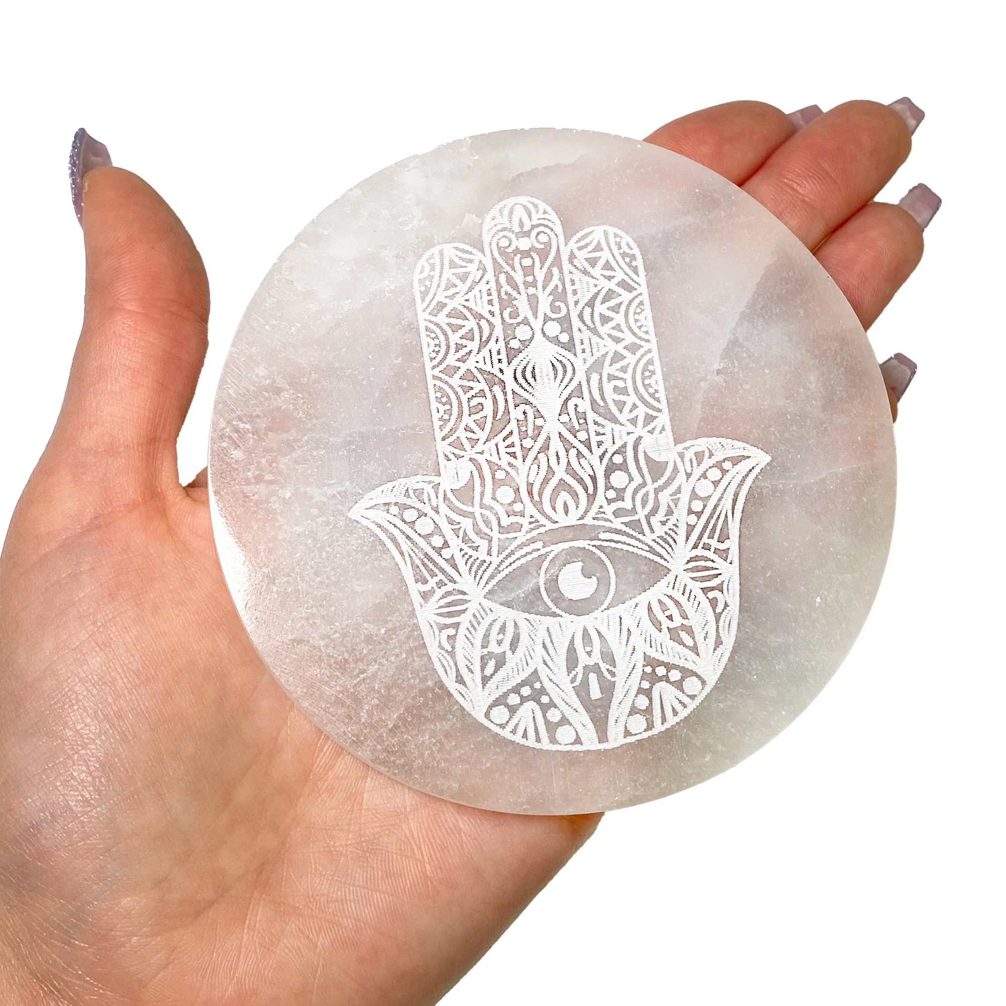 Szelenit Hamsa korong lap 10cm