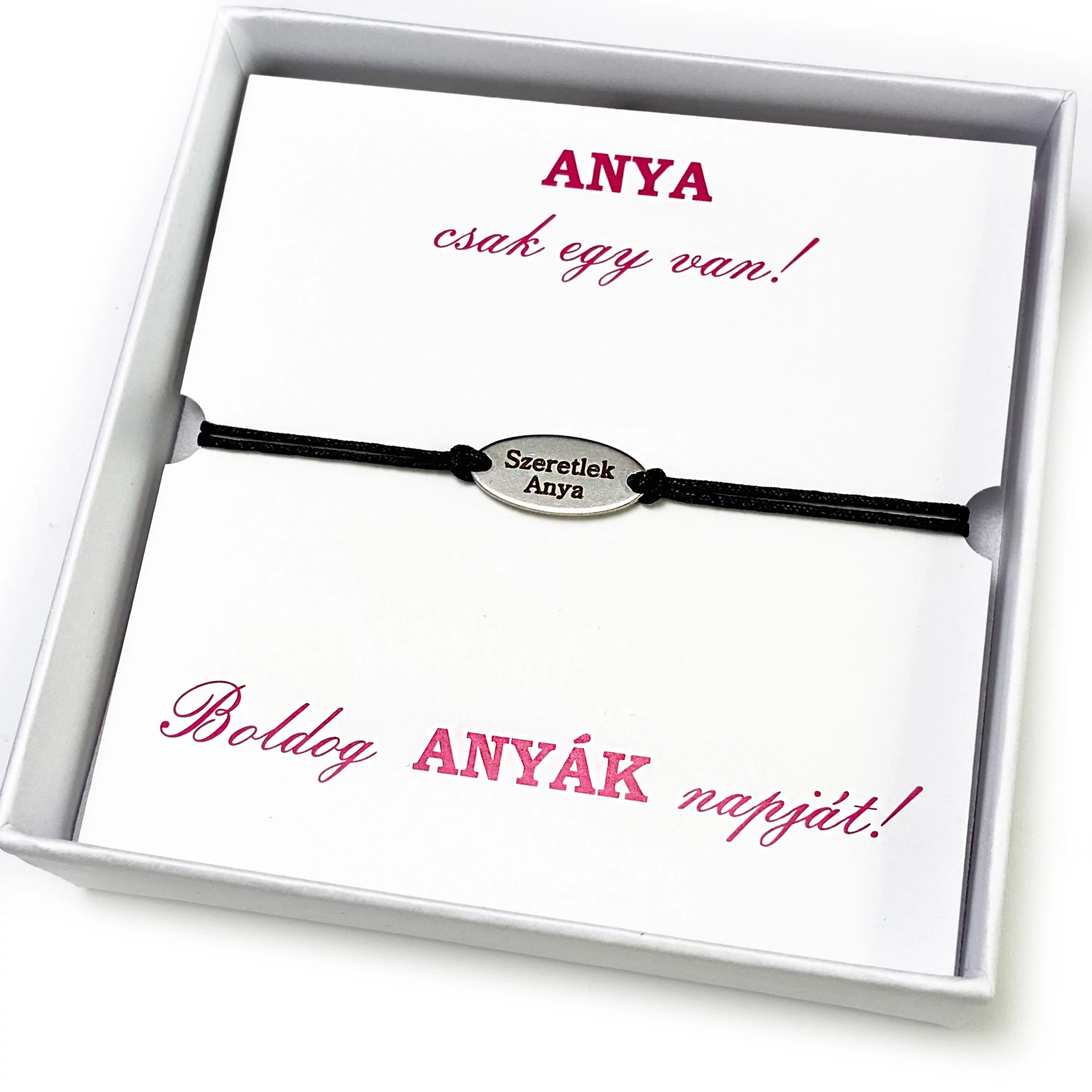 Szeretlek Anya fekete zsineg karkötő
