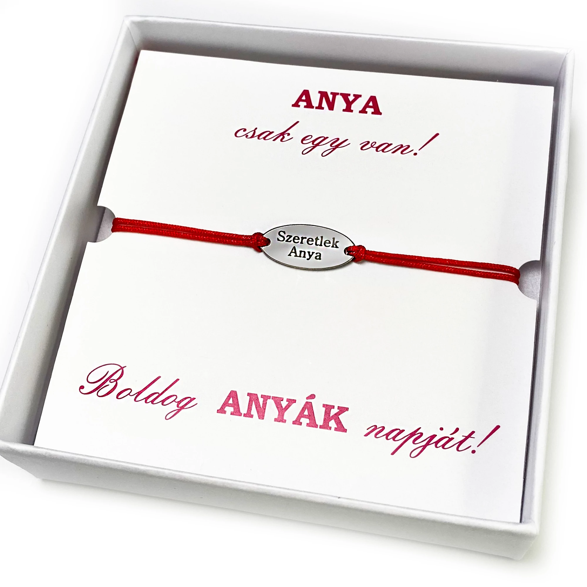 Szeretlek Anya piros zsineg karkötő
