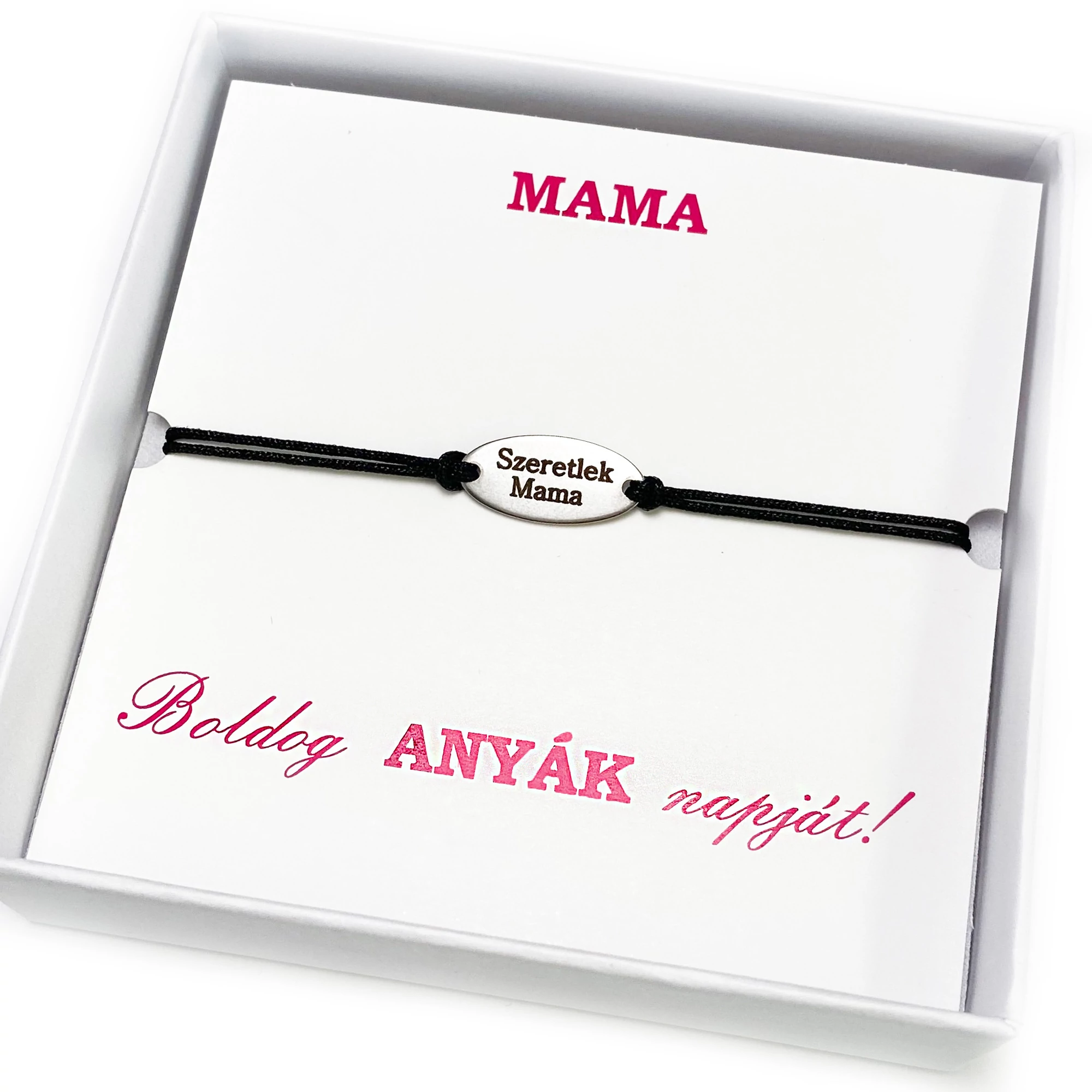 Szeretlek Mama fekete zsineg karkötő