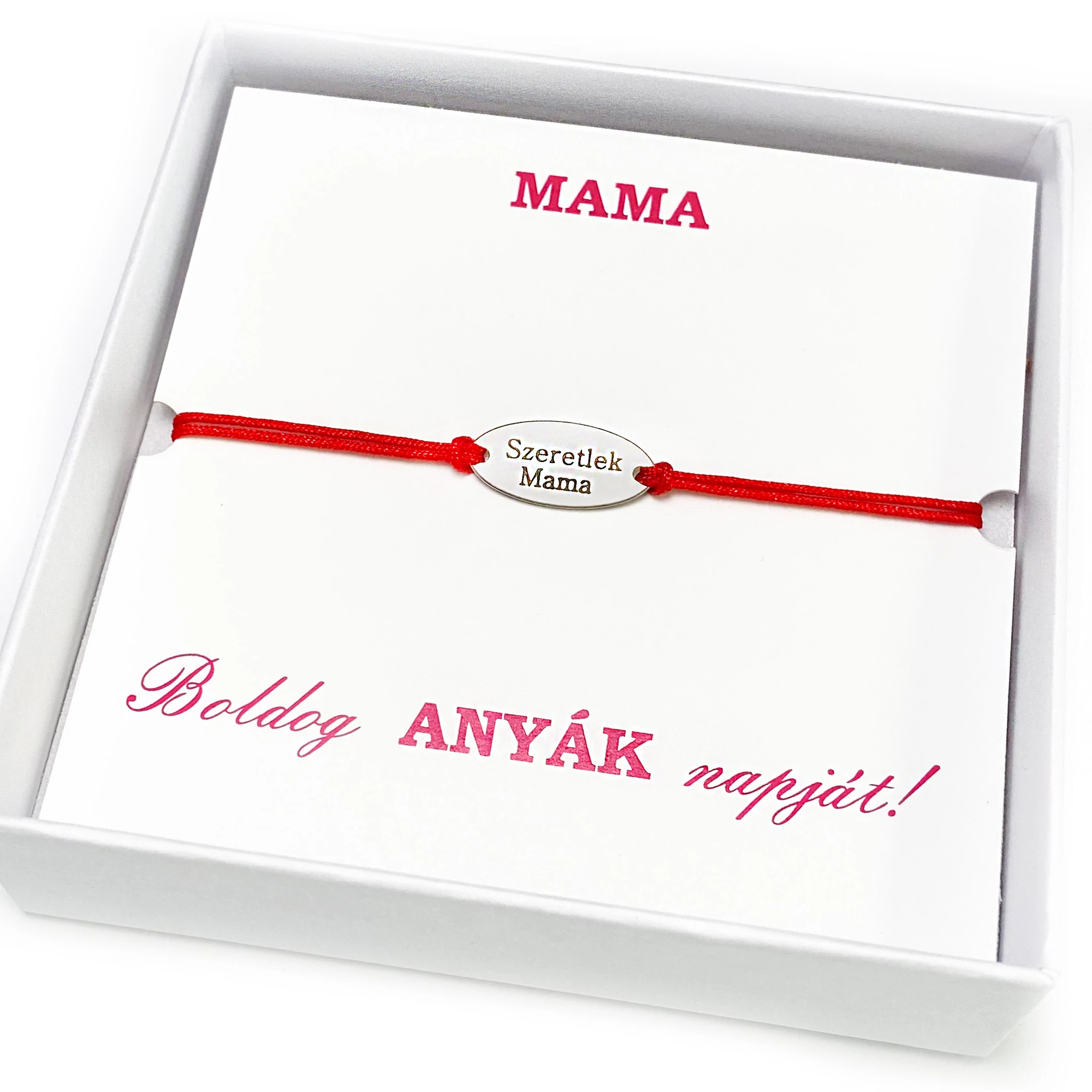 Szeretlek Mama piros zsineg karkötő